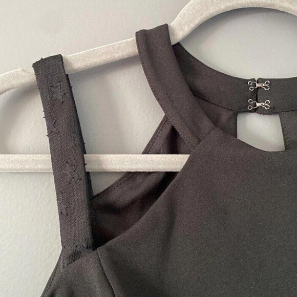 BEBE Black Mesh Panel Bodycon Dress Size 8 Cut-Out Sheer Star Detail Night Out - Picture 7 of 16